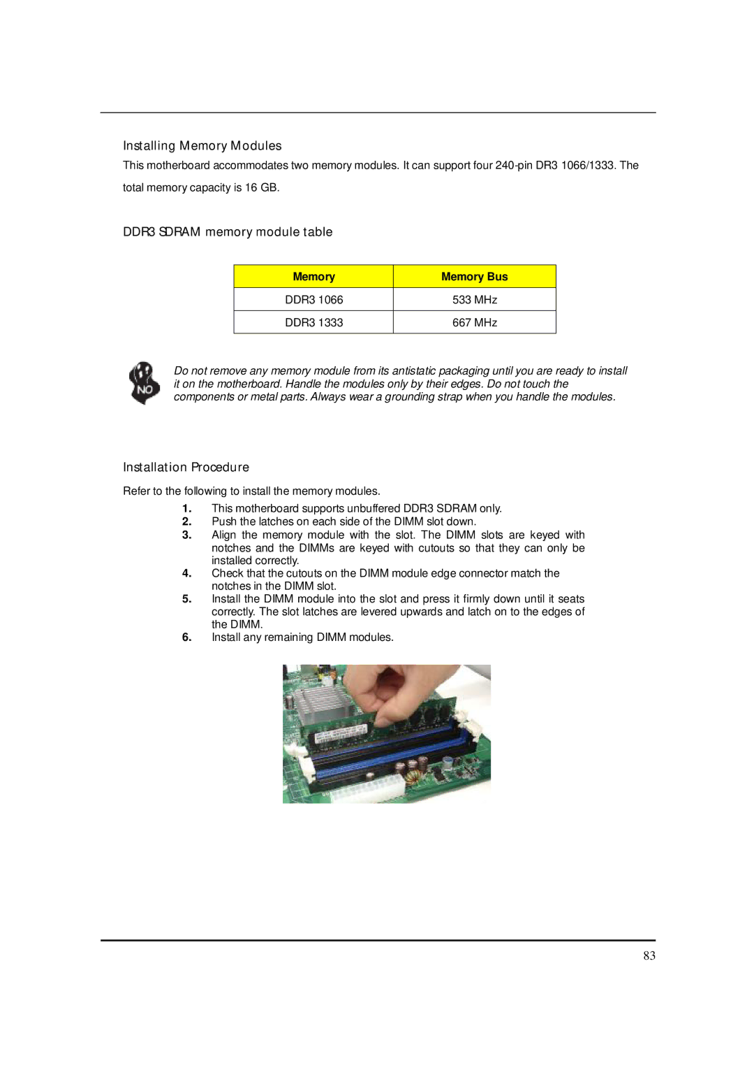 Acer S3811 manual Installing Memory Modules, Installation Procedure, Memory Memory Bus 