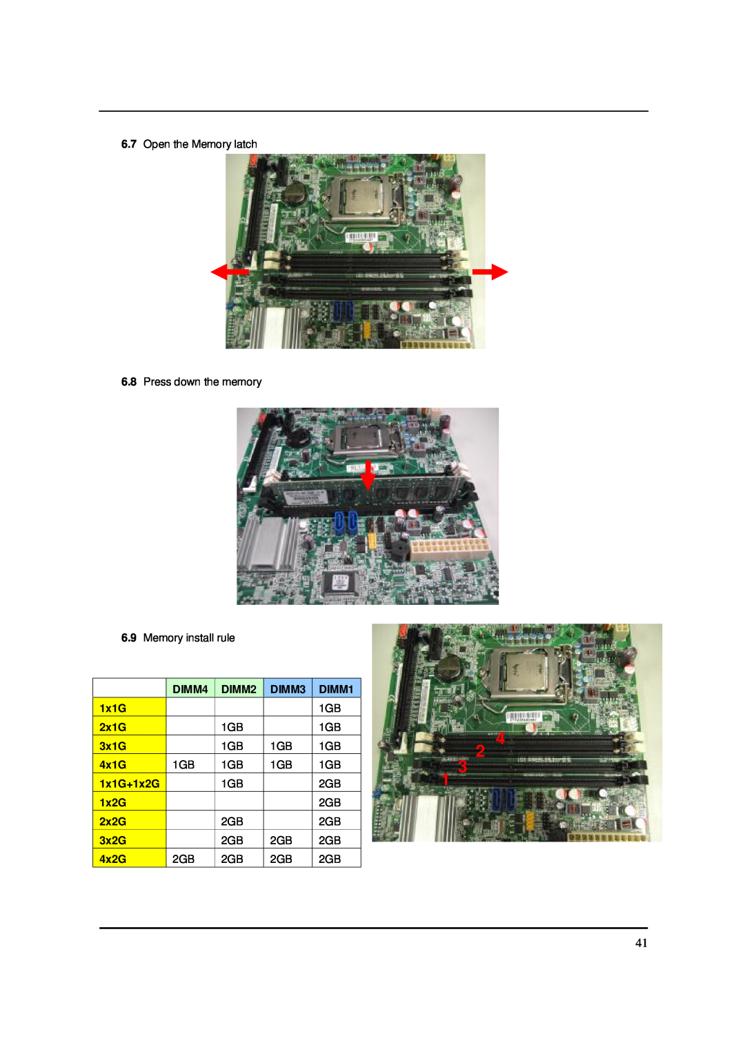 Acer S3811 manual DIMM4, DIMM2, DIMM3, DIMM1, 2x1G, 3x1G, 4x1G, 1x1G+1x2G, 2x2G, 3x2G, 4x2G 