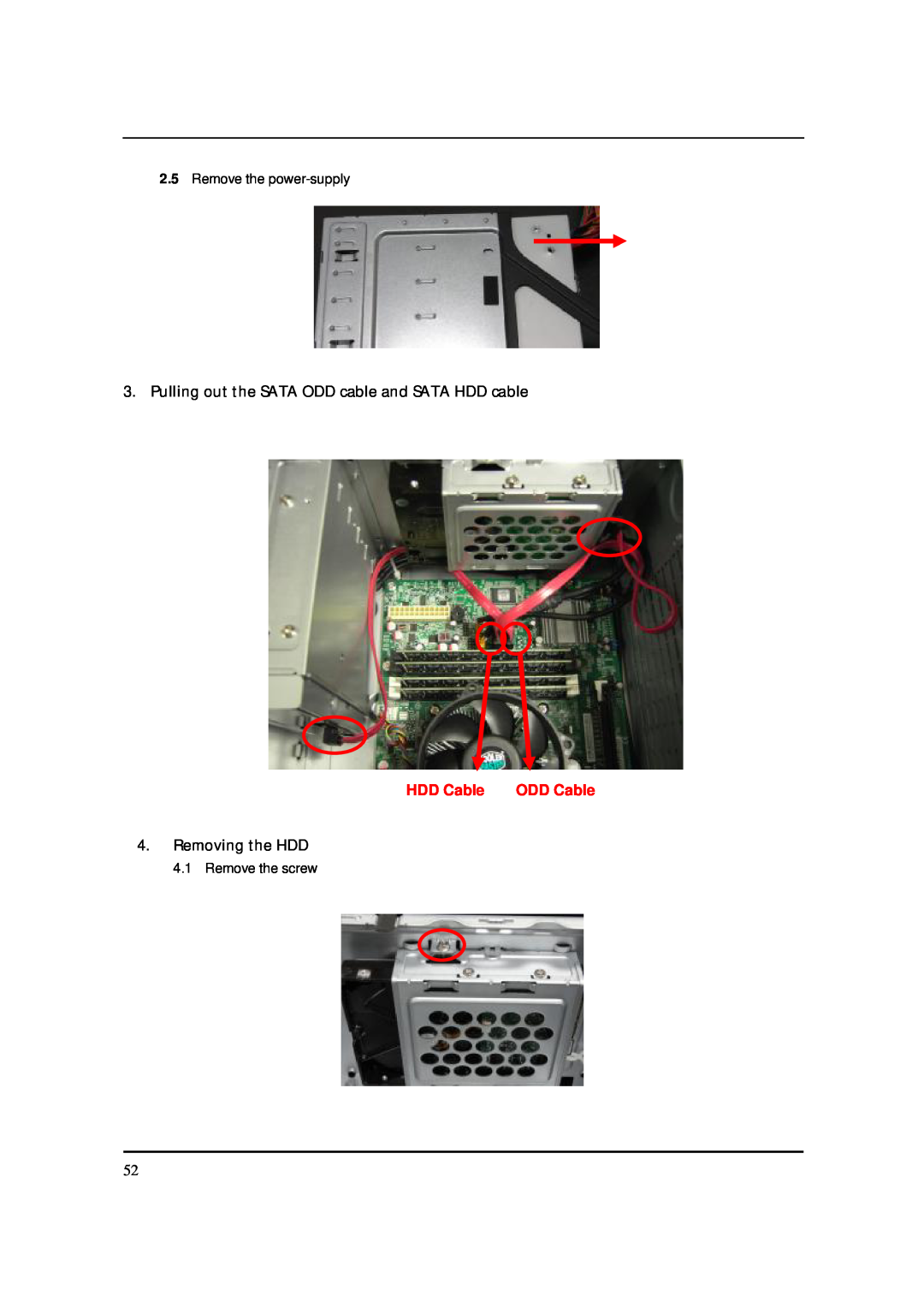 Acer S3811 manual Pulling out the SATA ODD cable and SATA HDD cable, HDD Cable ODD Cable, Removing the HDD 