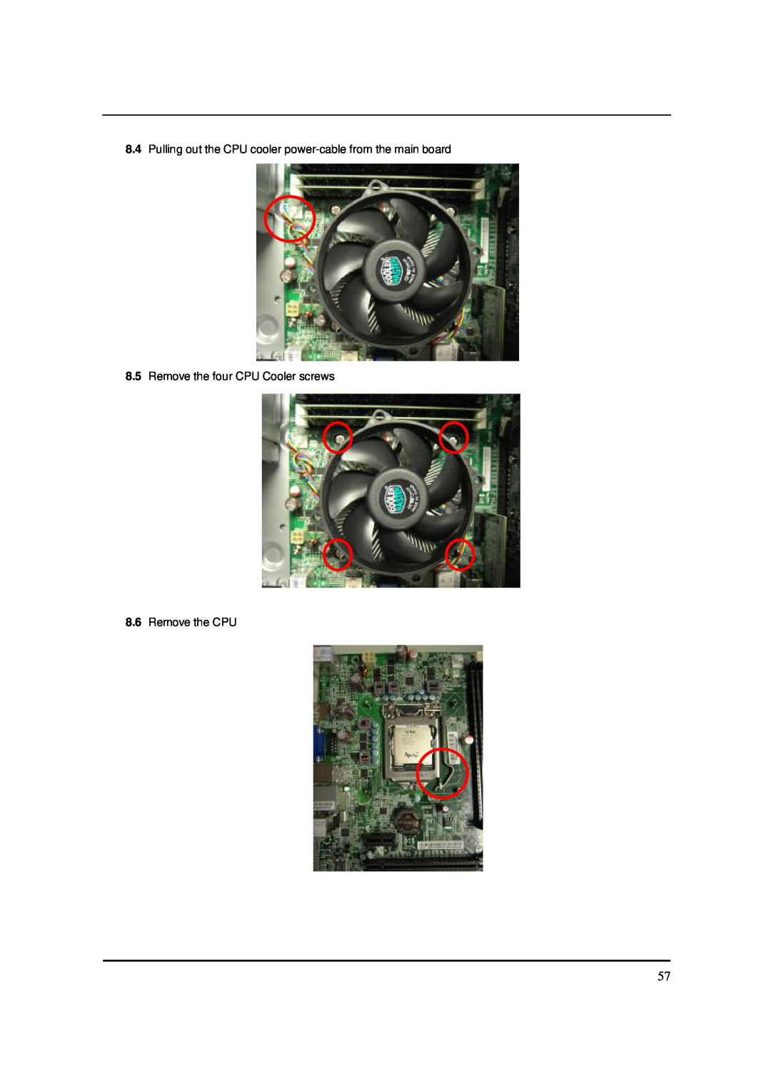Acer S3811 manual Pulling out the CPU cooler power-cable from the main board 