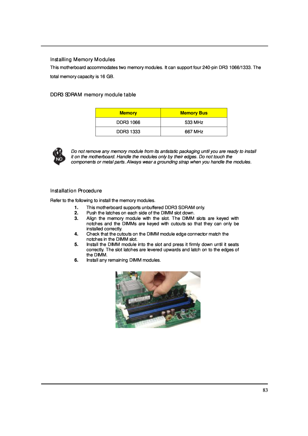 Acer S3811 manual Installing Memory Modules, DDR3 SDRAM memory module table, Installation Procedure, Memory Bus 