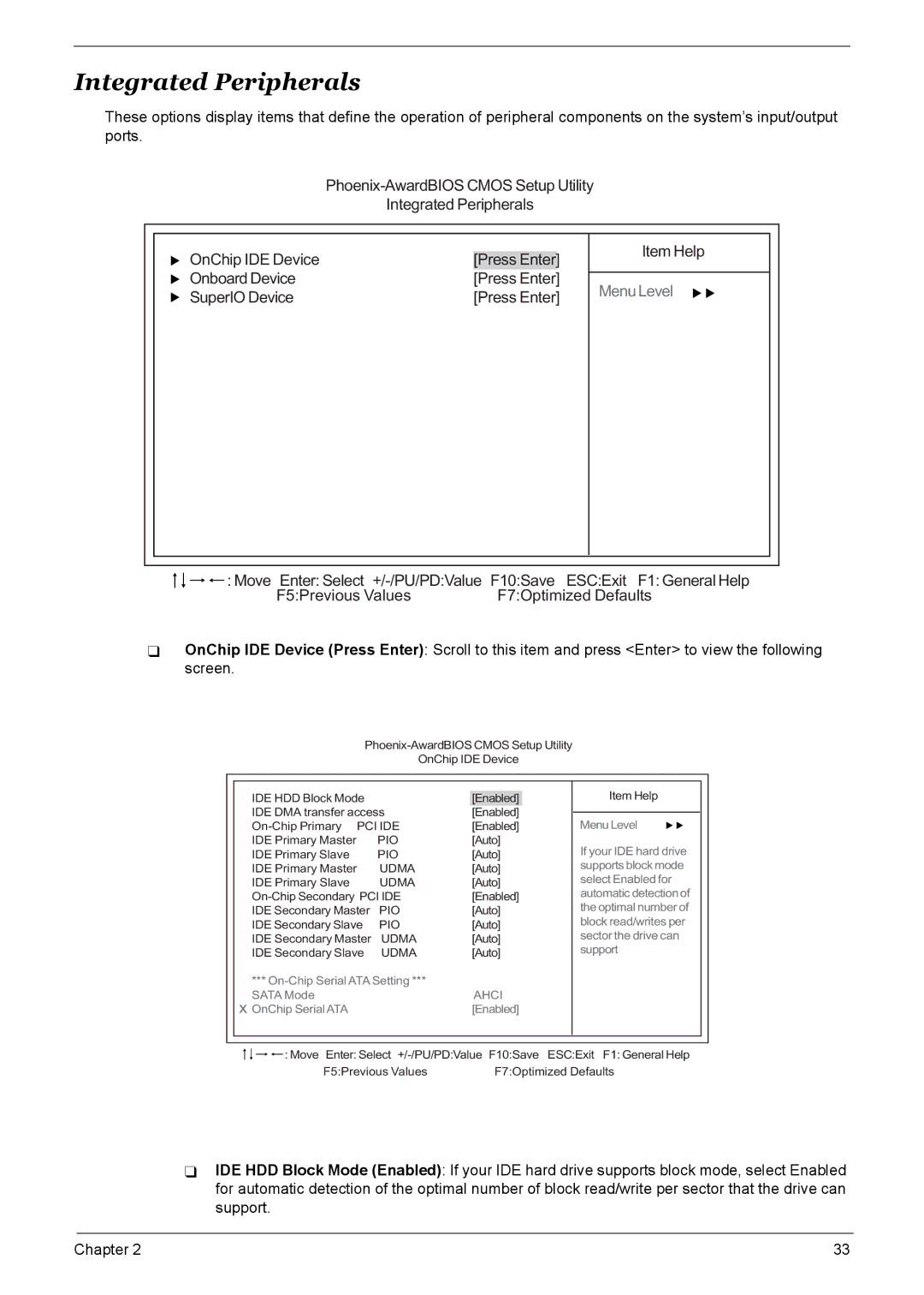 Acer M461, S461, M3600, M5600 manual Integrated Peripherals, Ahci 