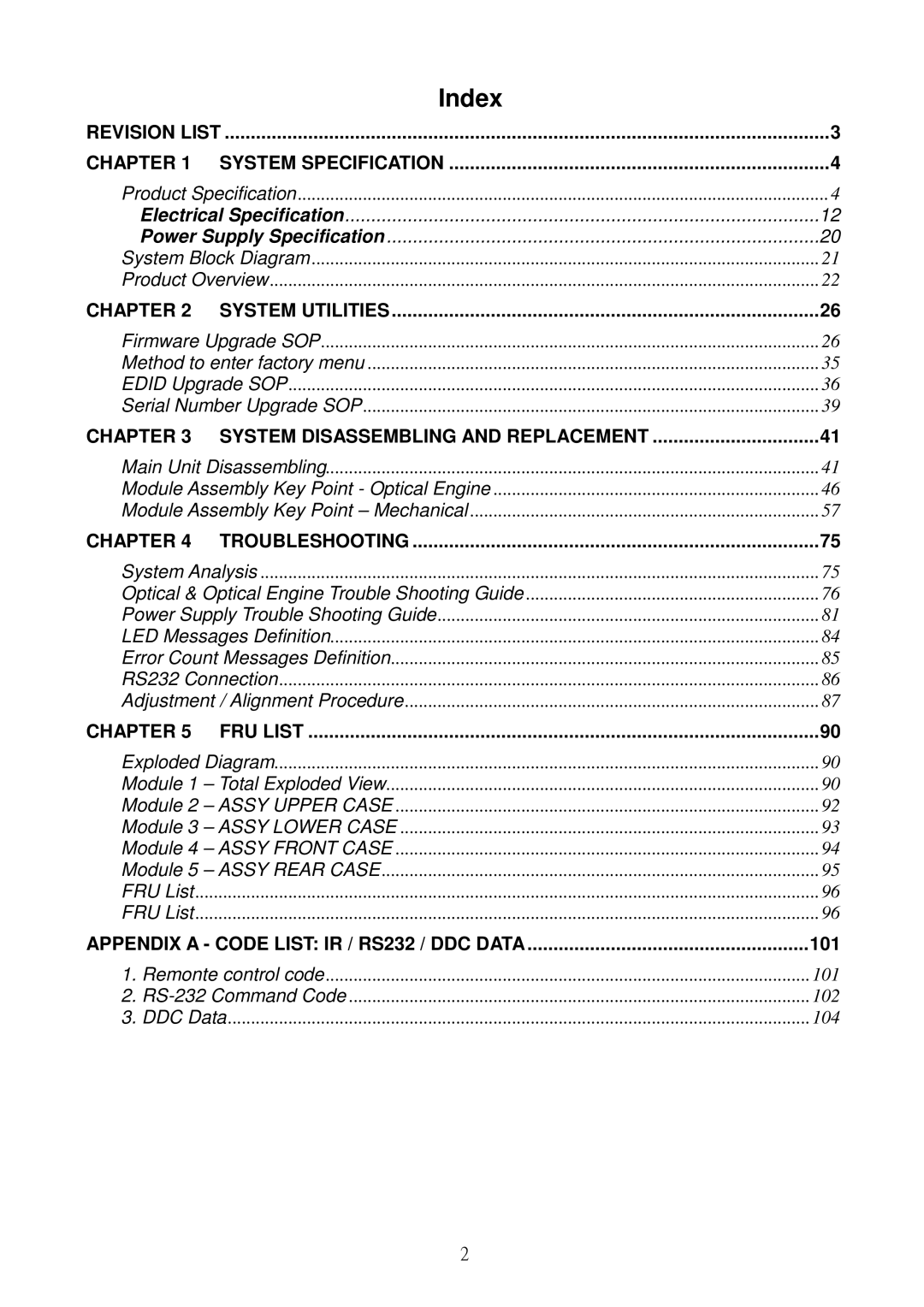 Acer S5301WB, S5201B service manual Index 