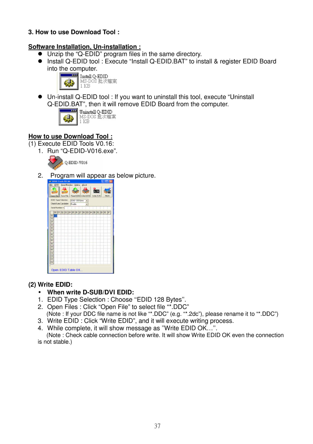 Acer S5201B, S5301WB service manual How to use Download Tool, Write Edid When write D-SUB/DVI Edid 