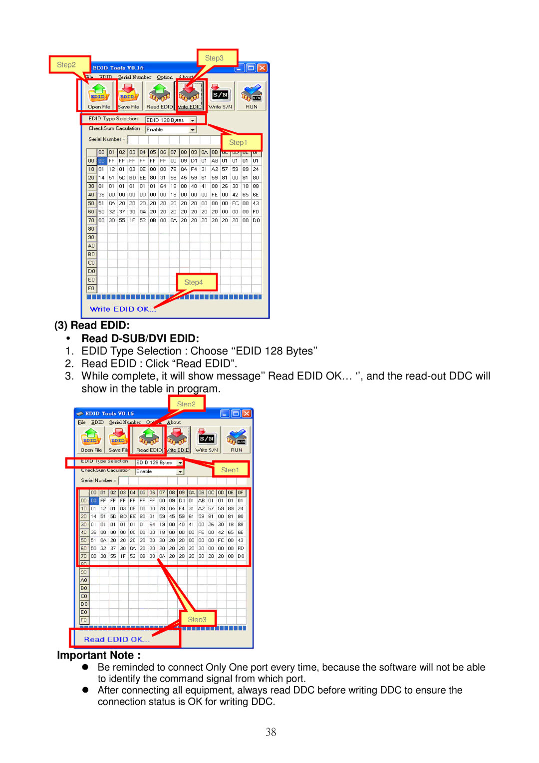 Acer S5301WB, S5201B service manual Read Edid Read D-SUB/DVI Edid, Important Note 