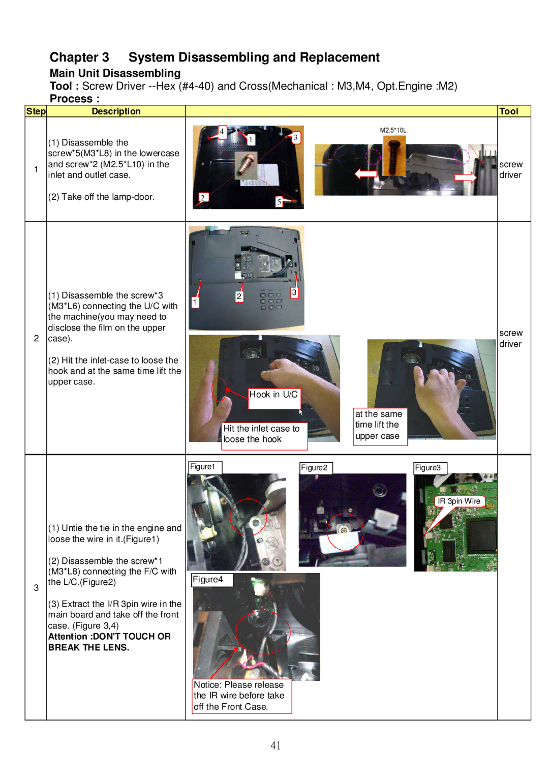 Acer S5301WB, S5201B service manual System Disassembling and Replacement, Main Unit Disassembling, Process 