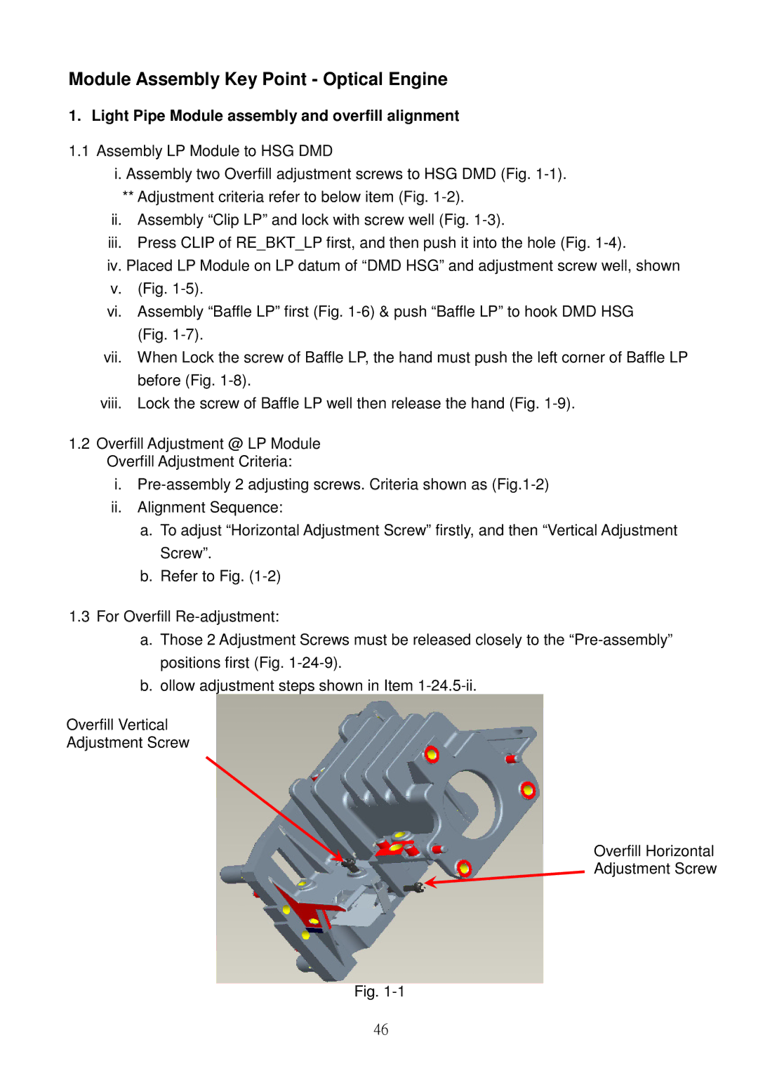 Acer S5201B, S5301WB Module Assembly Key Point Optical Engine, Light Pipe Module assembly and overfill alignment 