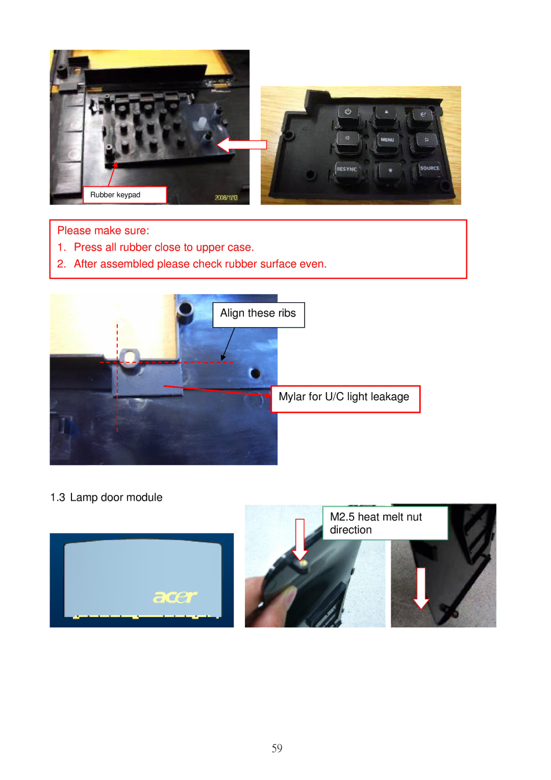 Acer S5301WB, S5201B service manual Rubber keypad 