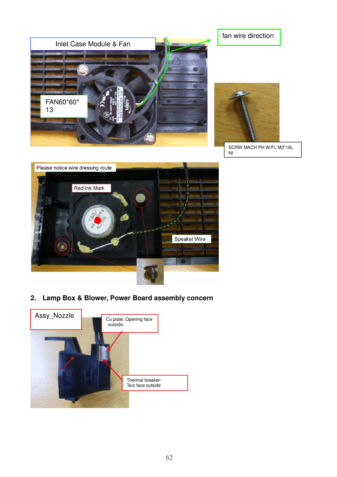 Acer S5301WB, S5201B service manual Lamp Box & Blower, Power Board assembly concern, AssyNozzle 