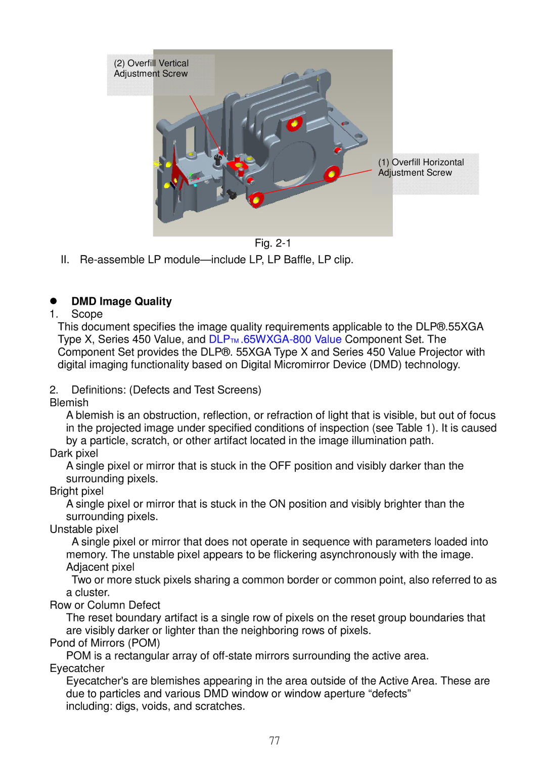 Acer S5301WB, S5201B service manual DMD Image Quality 