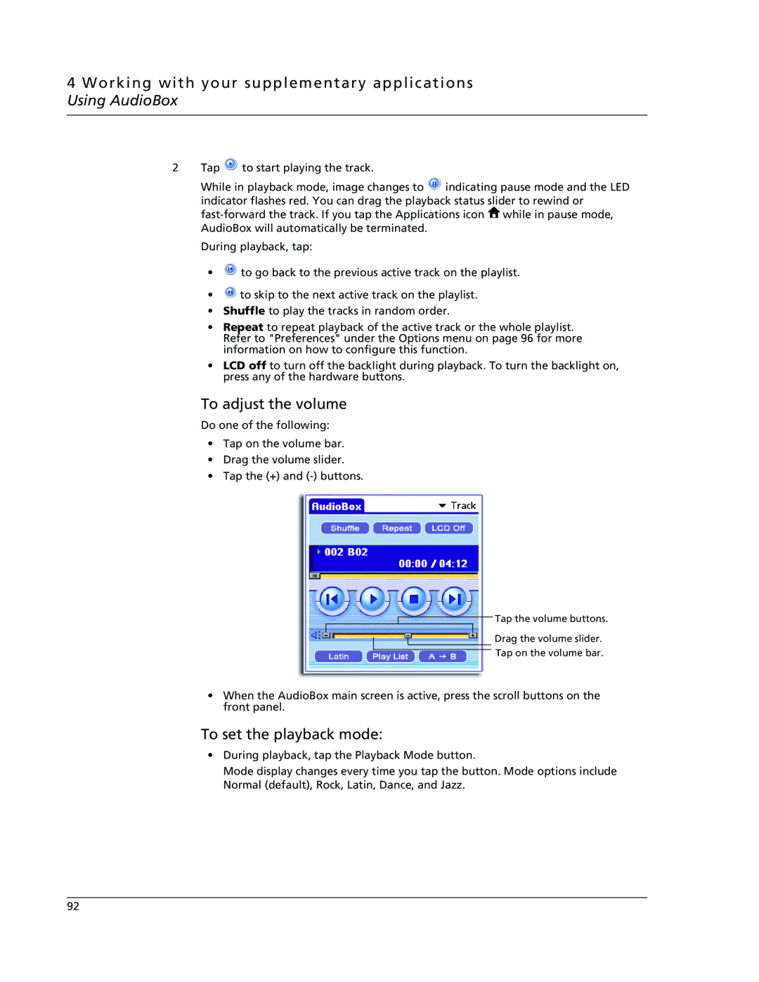 Acer s60, s50 user manual To adjust the volume, To set the playback mode 