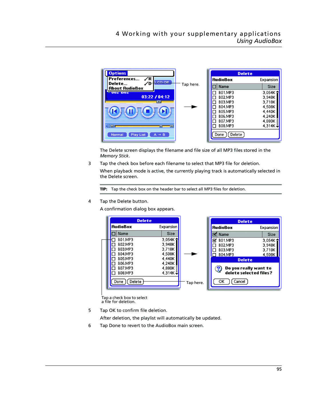 Acer s50, s60 user manual Tap the Delete button Confirmation dialog box appears 