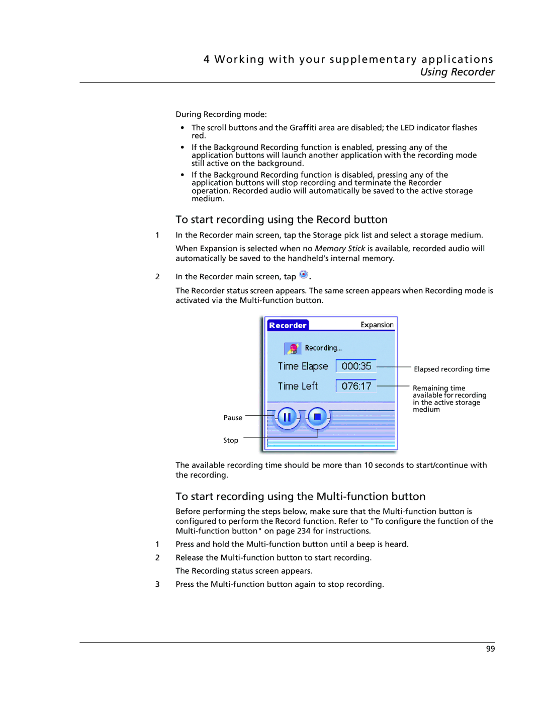 Acer s50, s60 user manual To start recording using the Record button, To start recording using the Multi-function button 