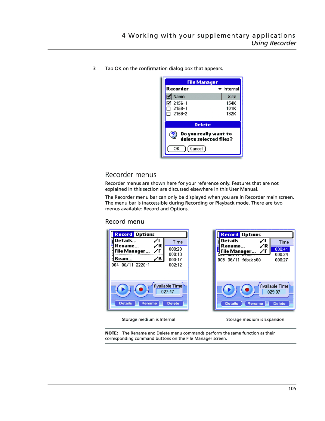 Acer s50, s60 user manual Recorder menus, Record menu 