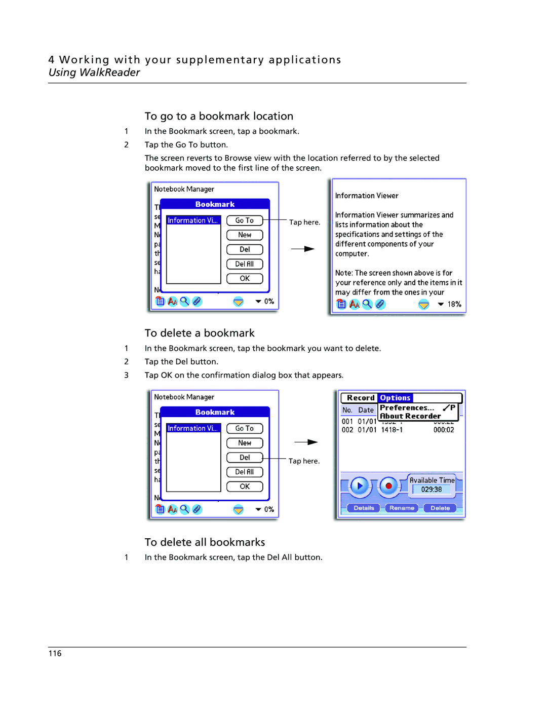 Acer s60, s50 user manual To delete a bookmark, To delete all bookmarks 