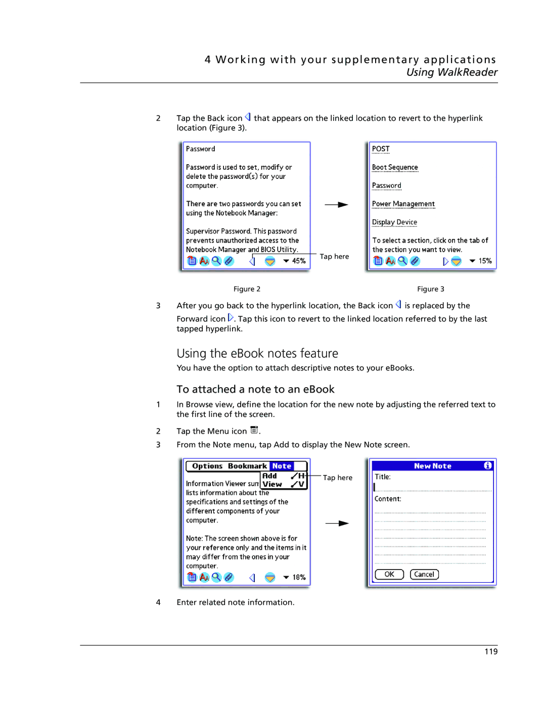 Acer s50, s60 user manual Using the eBook notes feature, To attached a note to an eBook 