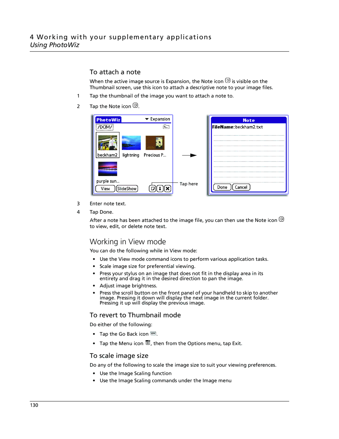 Acer s60, s50 user manual Working in View mode, To revert to Thumbnail mode, To scale image size 