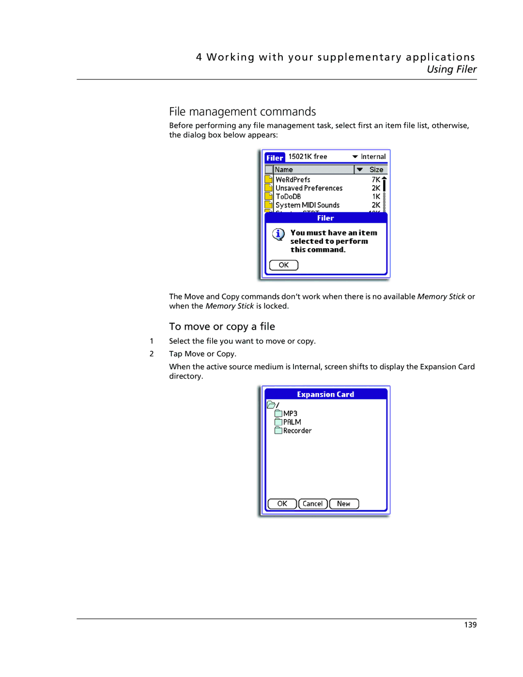 Acer s50, s60 user manual File management commands, To move or copy a file 