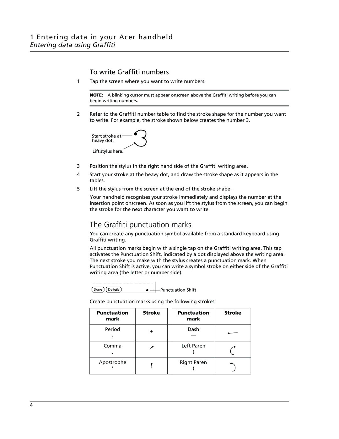 Acer s60, s50 user manual Graffiti punctuation marks, Punctuation Stroke Mark 