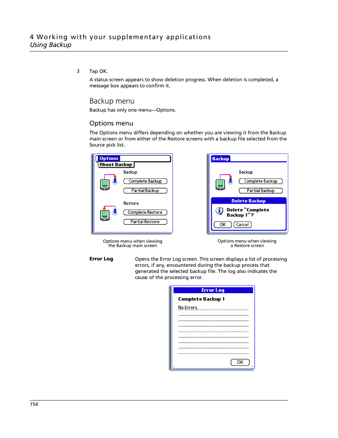 Acer s60, s50 user manual Backup menu, Error Log 