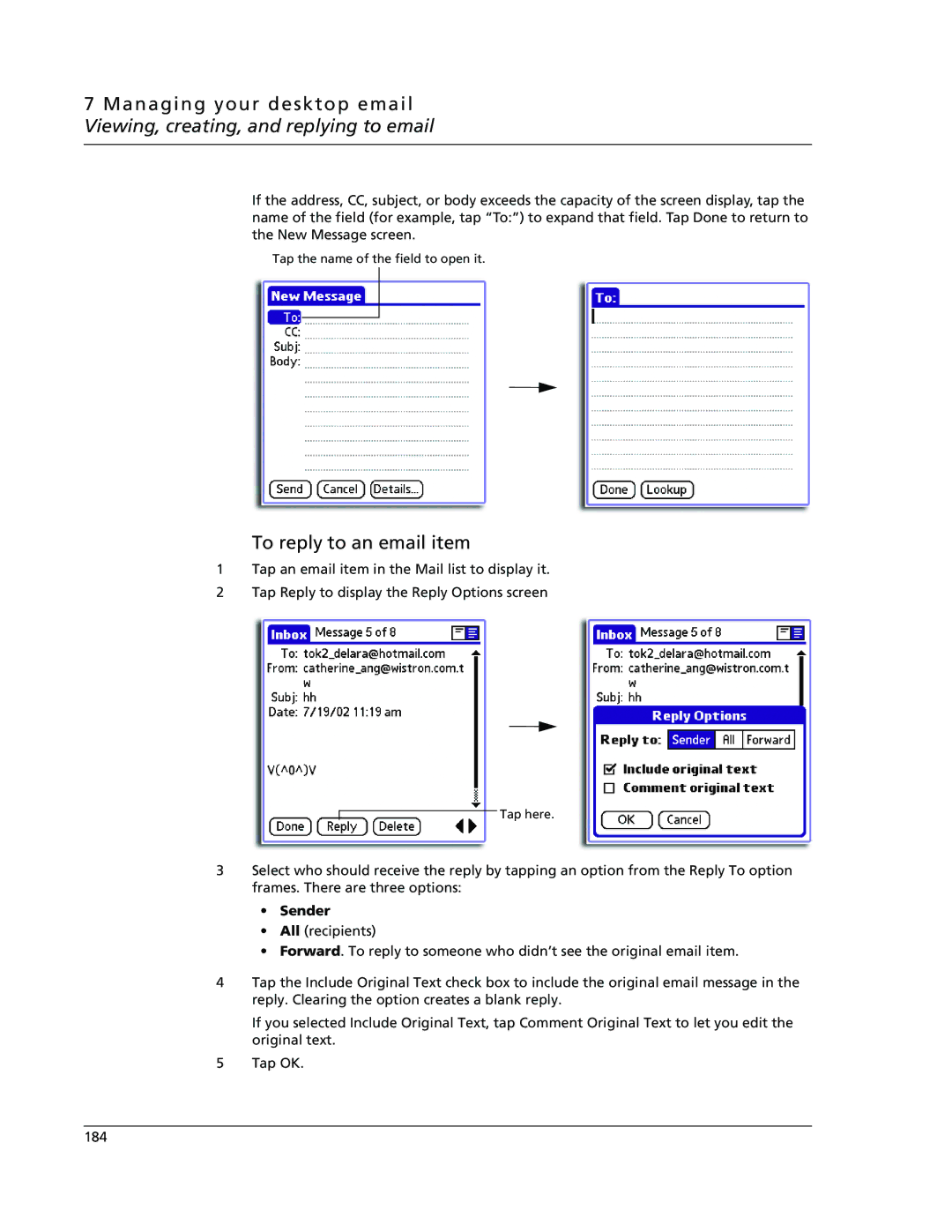 Acer s60, s50 user manual To reply to an email item, Sender 