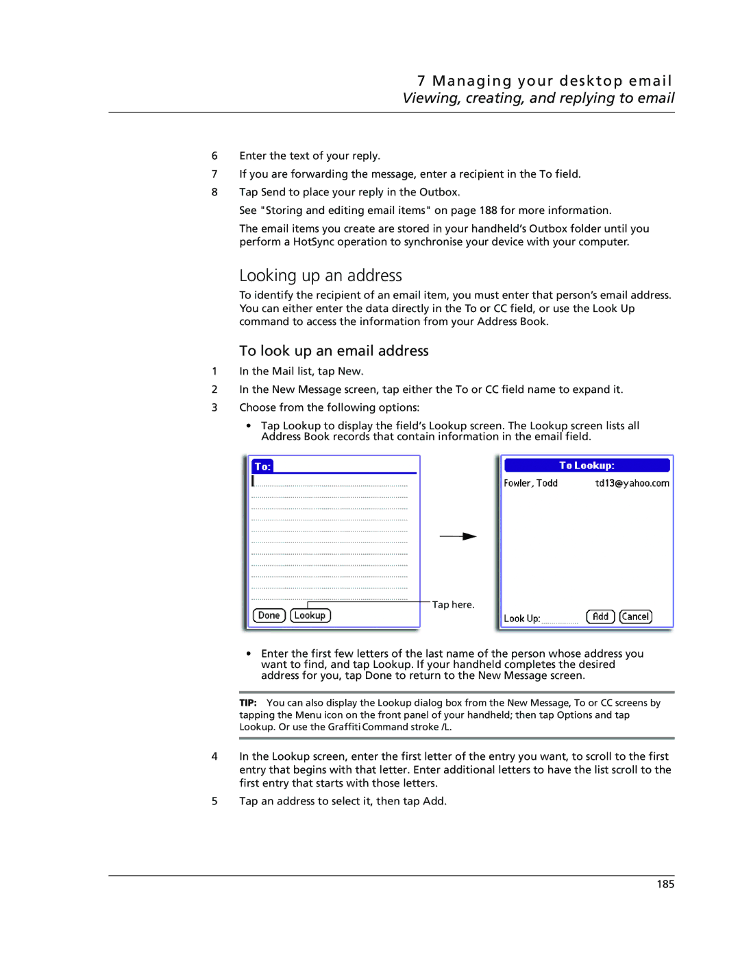 Acer s50, s60 user manual Looking up an address, To look up an email address 