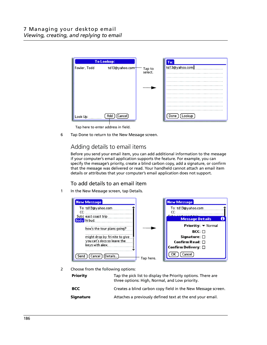 Acer s60, s50 user manual Adding details to email items, To add details to an email item, Signature 