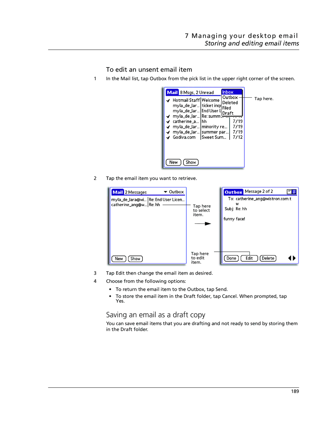 Acer s50, s60 user manual Saving an email as a draft copy 