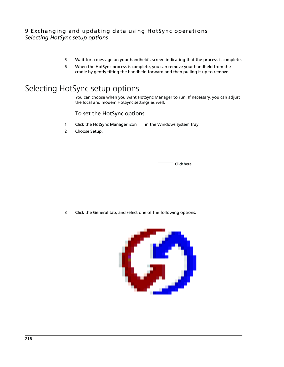 Acer s60, s50 user manual Selecting HotSync setup options, To set the HotSync options 