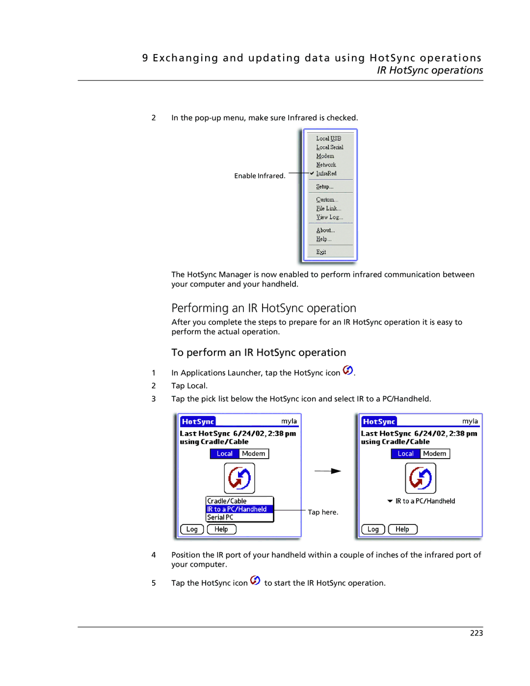 Acer s50, s60 user manual Performing an IR HotSync operation, To perform an IR HotSync operation 