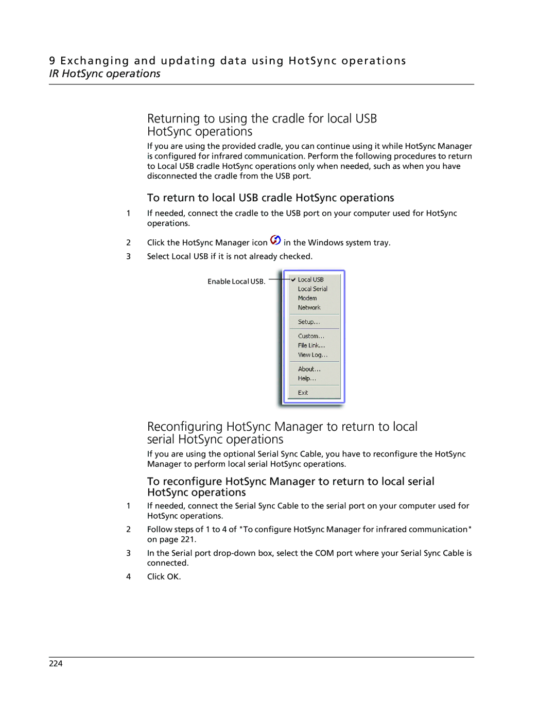 Acer s60, s50 user manual To return to local USB cradle HotSync operations 