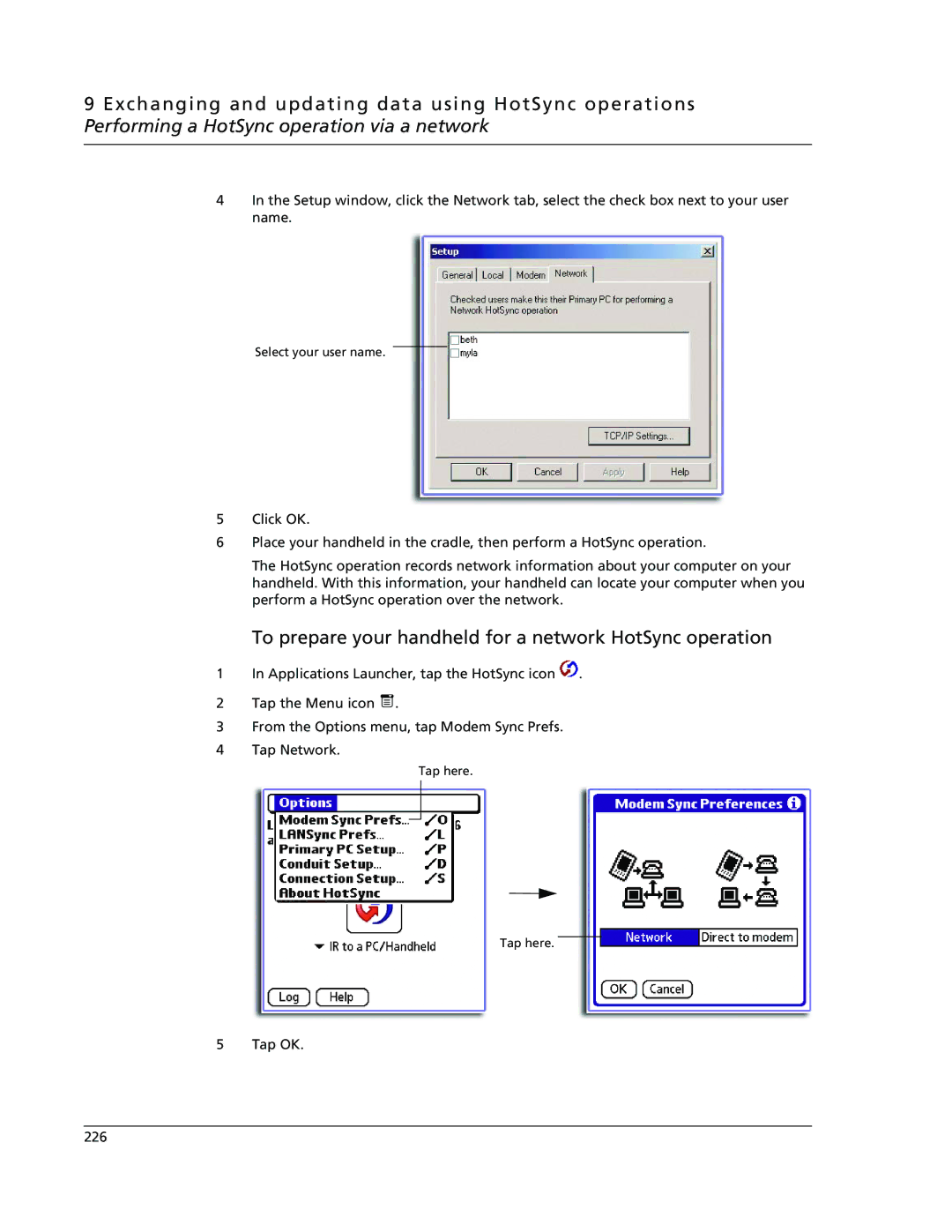 Acer s60, s50 user manual To prepare your handheld for a network HotSync operation 