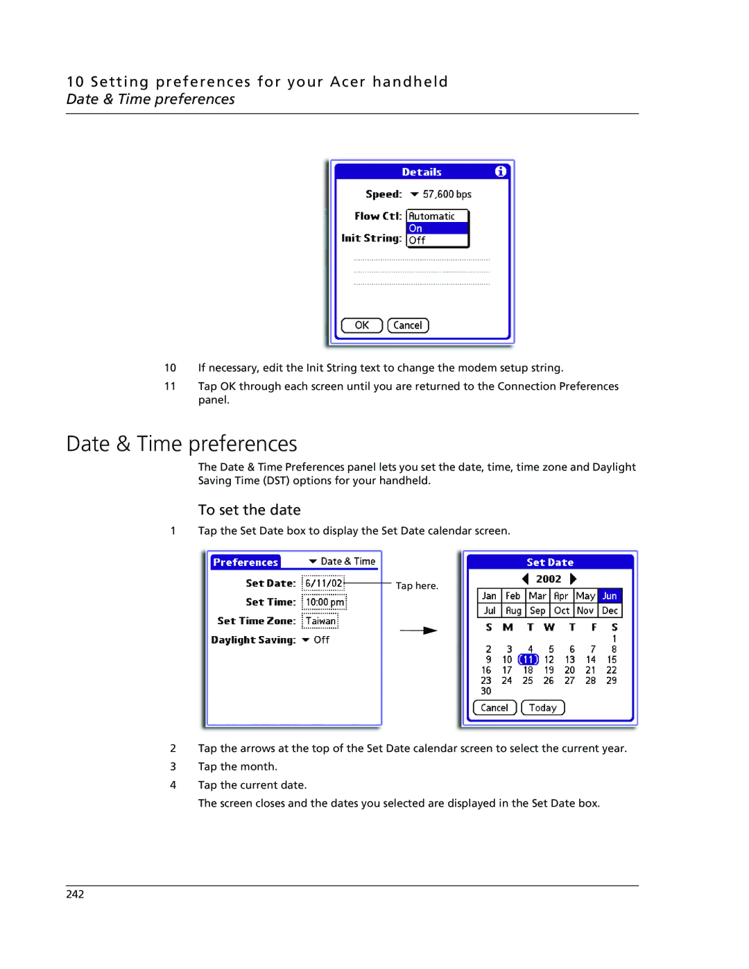 Acer s60, s50 user manual Date & Time preferences, To set the date 