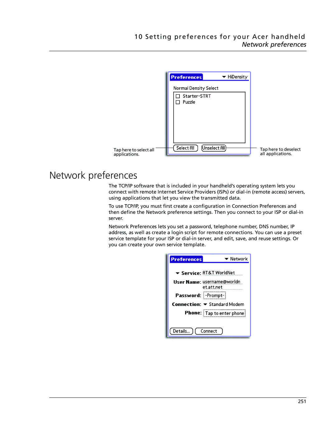 Acer s50, s60 user manual Network preferences 