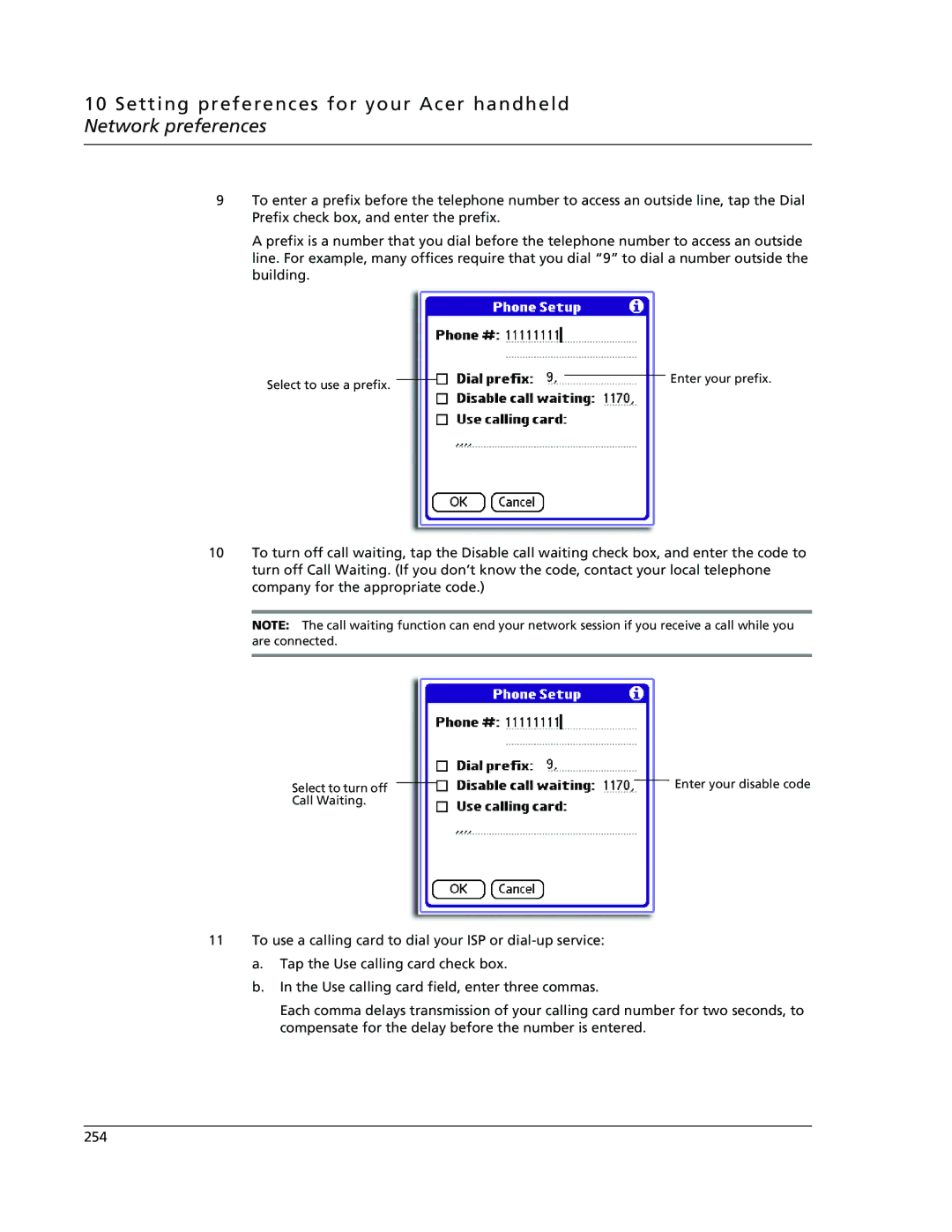 Acer s60, s50 user manual Select to use a prefix Enter your prefix 