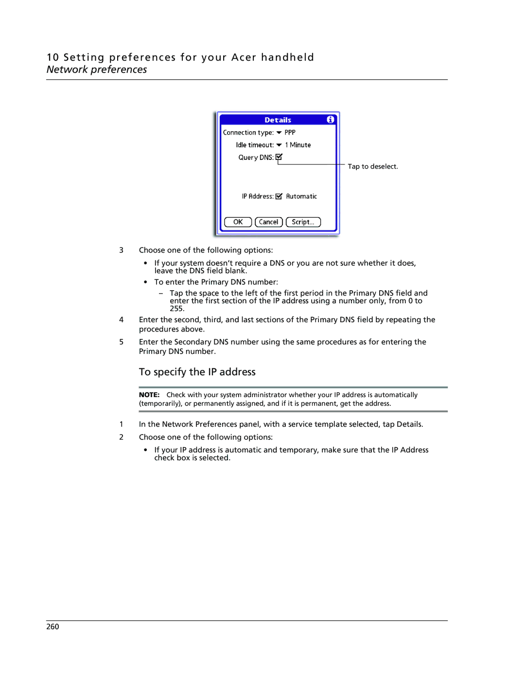 Acer s60, s50 user manual To specify the IP address 