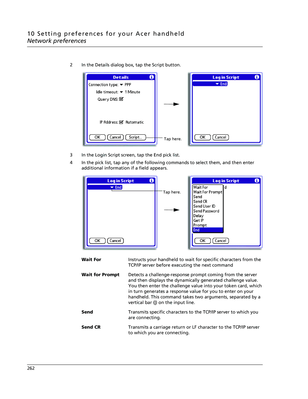 Acer s60, s50 user manual Wait For, Wait for Prompt, Send CR 