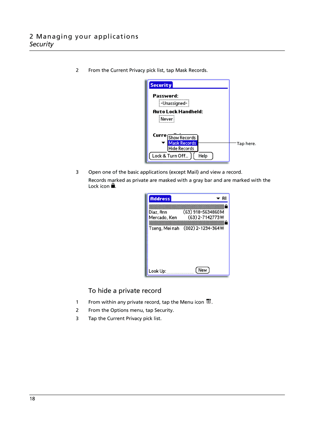 Acer s60, s50 user manual To hide a private record 