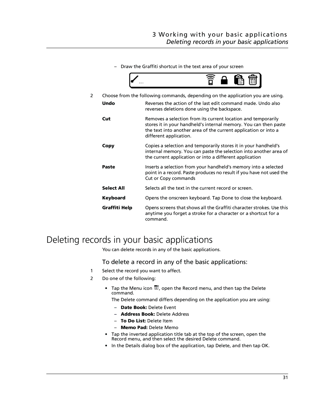 Acer s50, s60 user manual Deleting records in your basic applications, To delete a record in any of the basic applications 