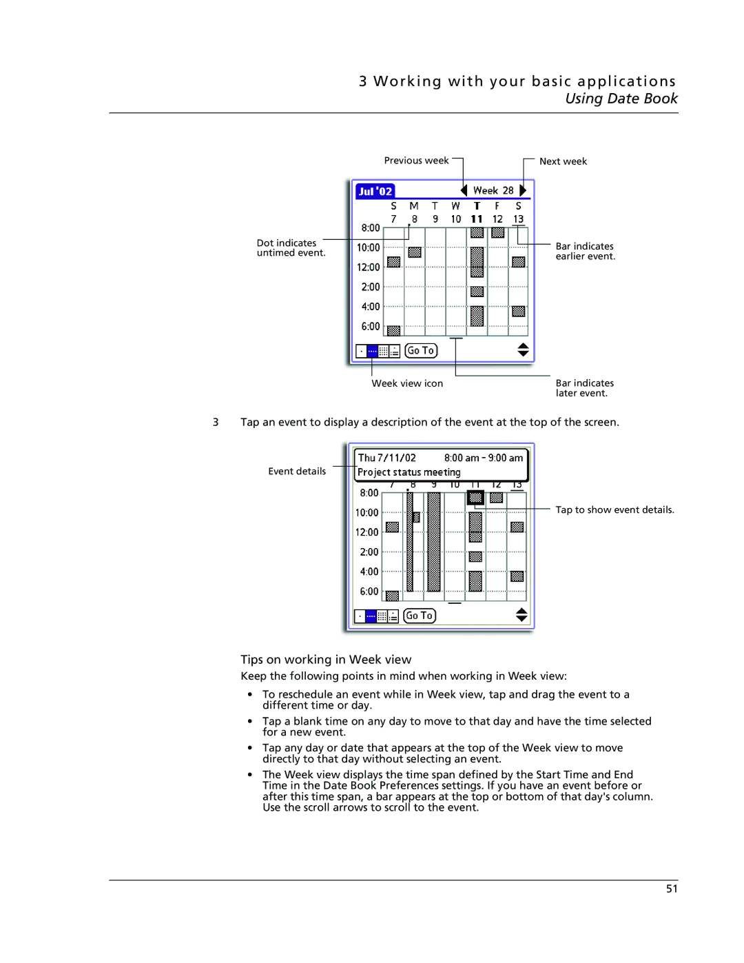 Acer s50, s60 user manual Tips on working in Week view 