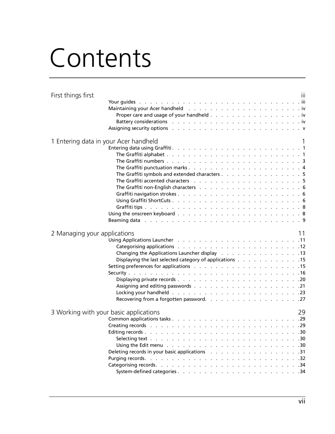 Acer s50, s60 user manual Contents 