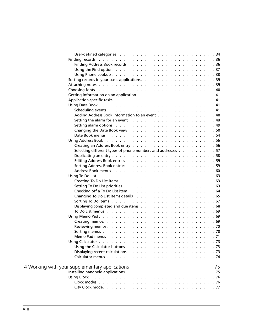 Acer s60, s50 user manual Working with your supplementary applications, Viii 