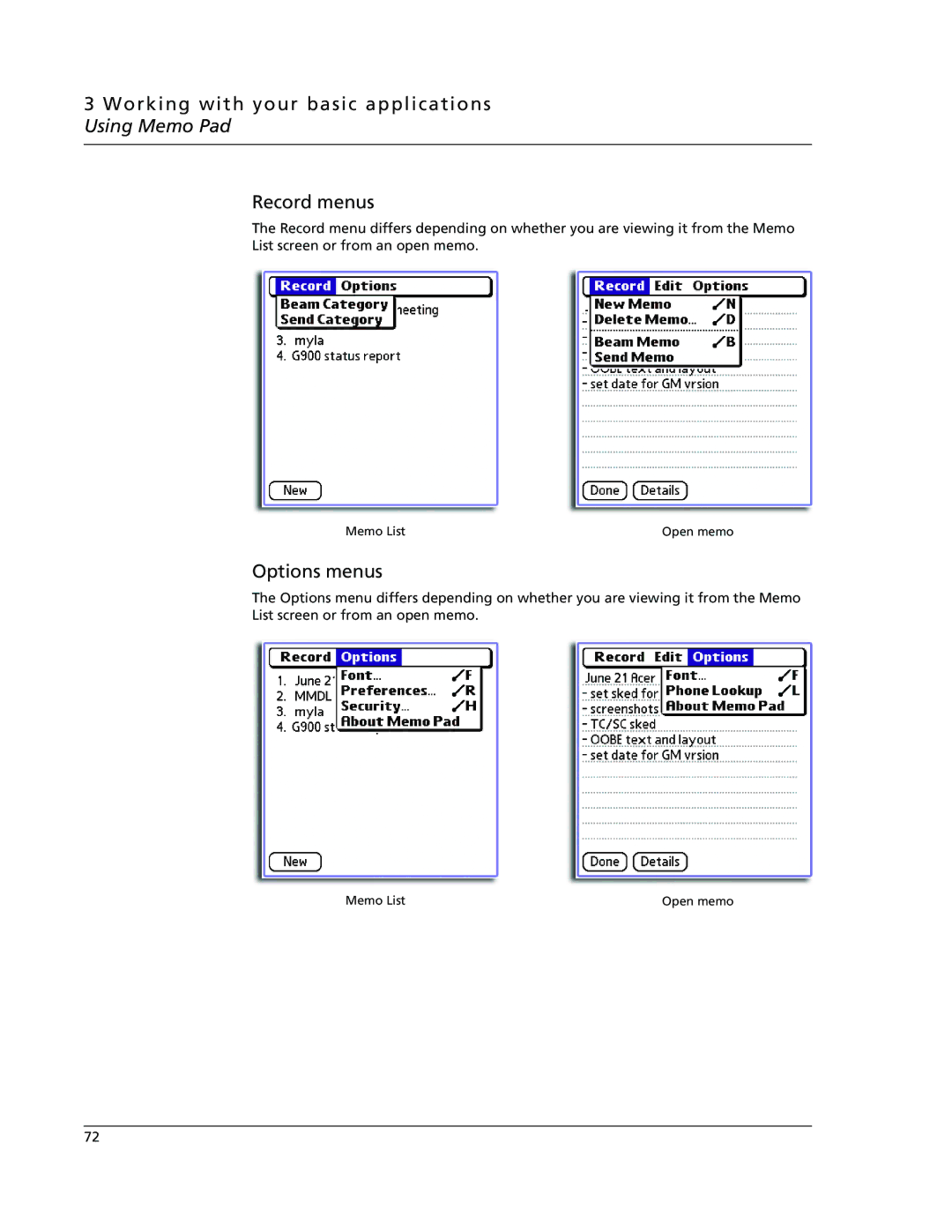 Acer s60, s50 user manual Options menus 