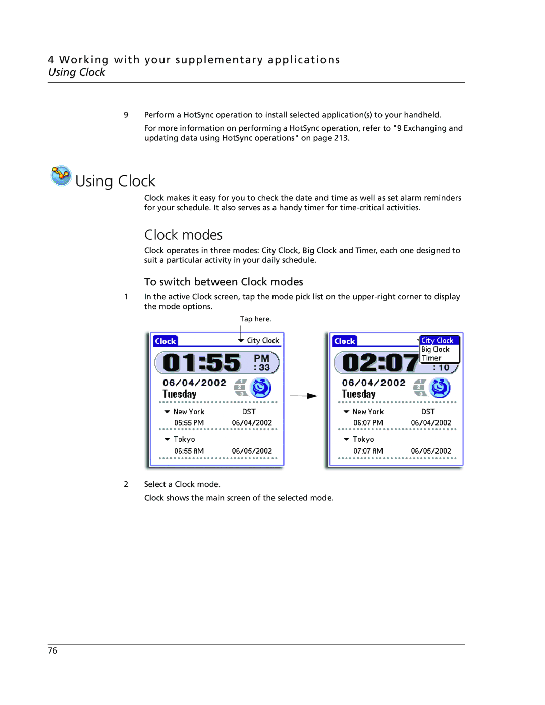 Acer s60, s50 user manual Working with your supplementary applications Using Clock, To switch between Clock modes 