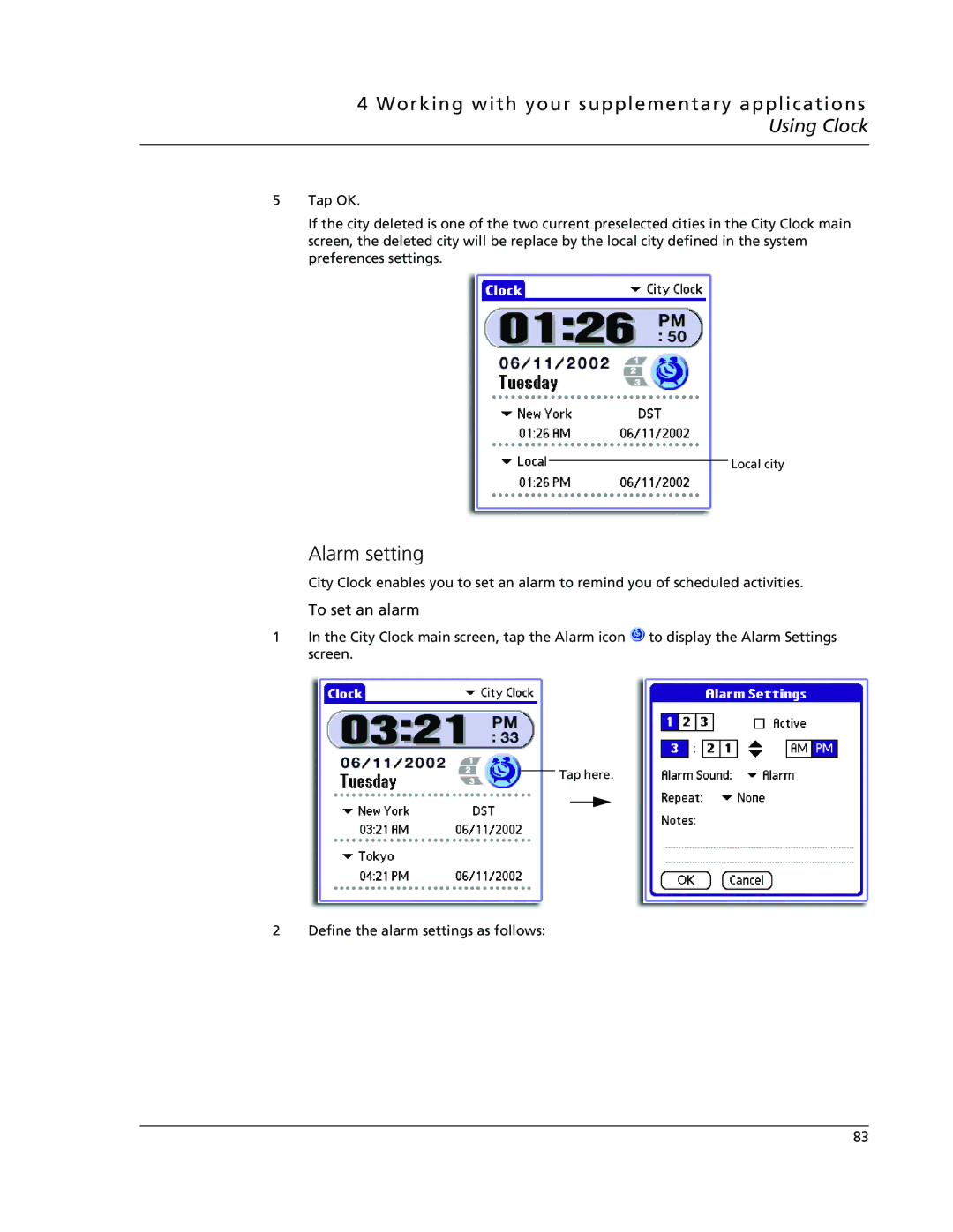 Acer s50, s60 user manual Alarm setting, To set an alarm 