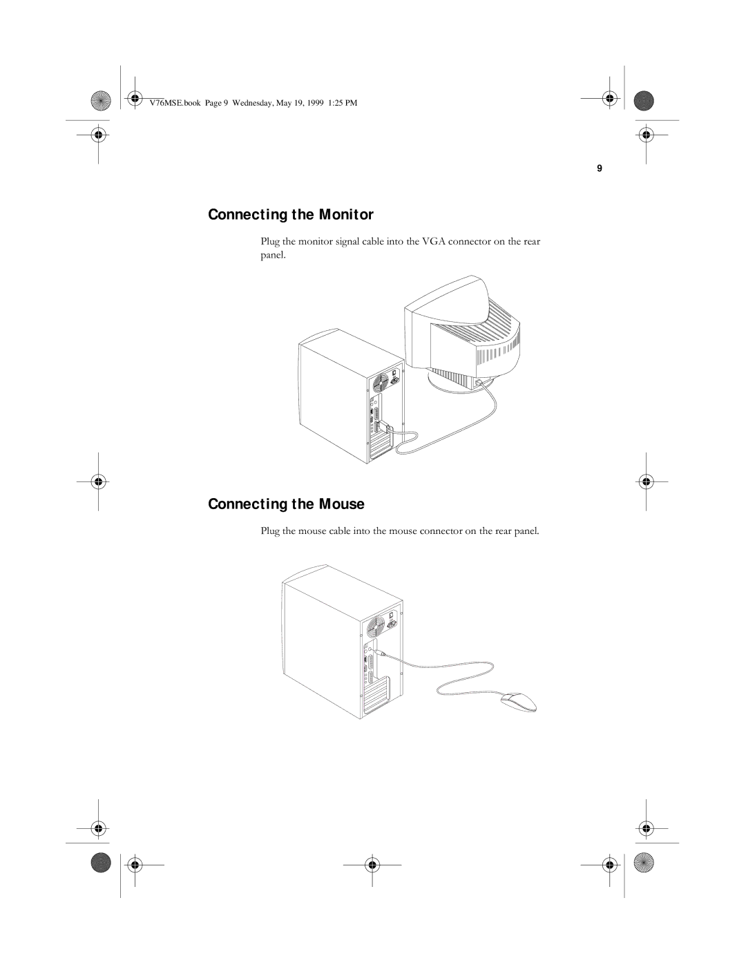 Acer SE manual Connecting the Monitor, Connecting the Mouse 