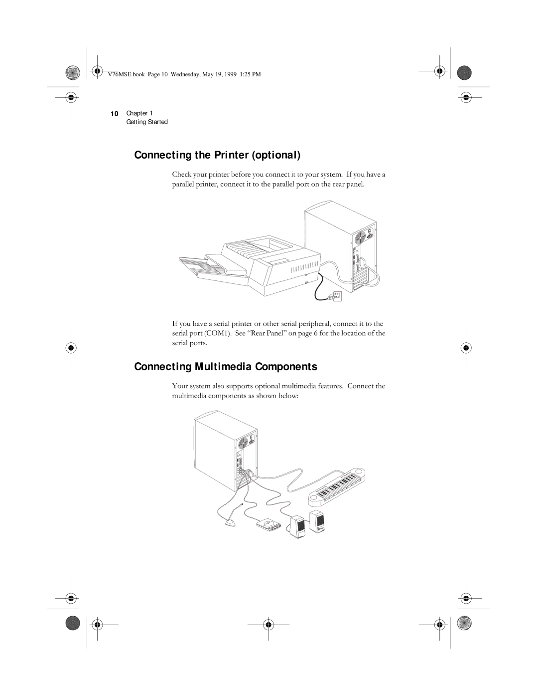 Acer SE manual Connecting the Printer optional, Connecting Multimedia Components, 8 