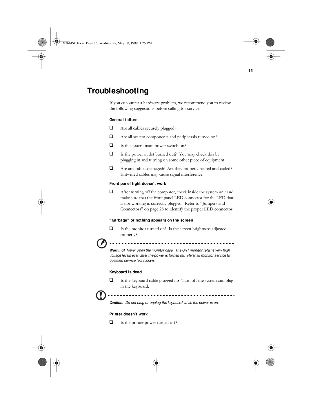 Acer SE manual Troubleshooting, @ 