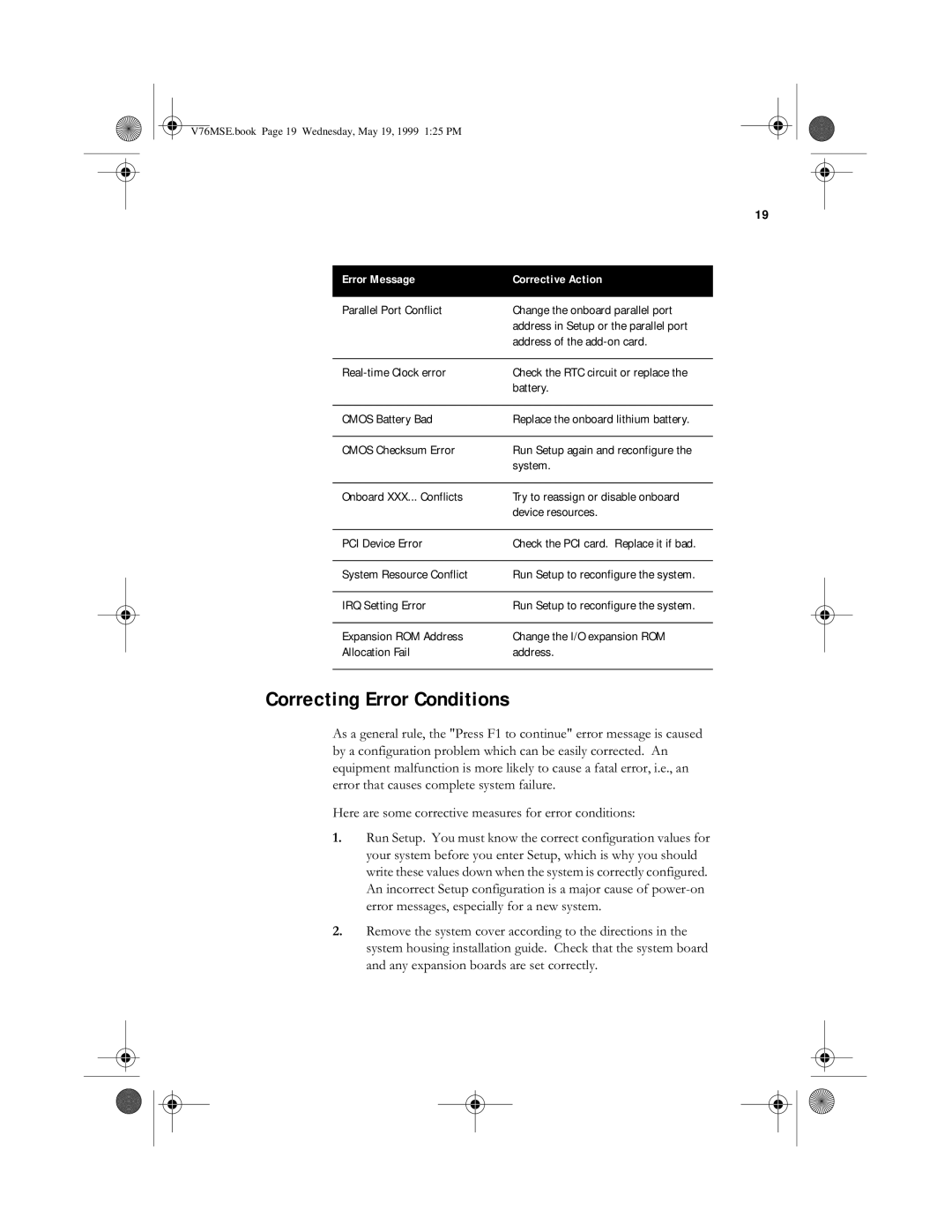 Acer SE manual Correcting Error Conditions,    8 