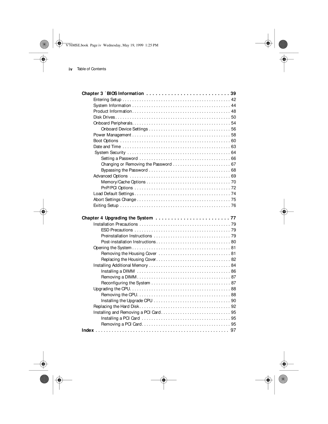 Acer SE manual `BIOS Information, Iv Table of Contents 